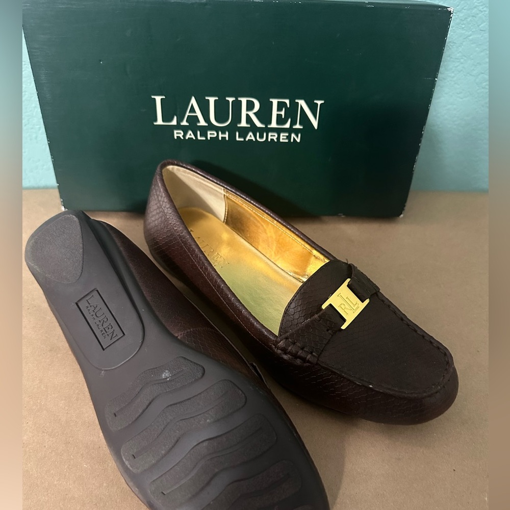 Ralph Lauren Women’s Dark Brown Loafers with Gold Accent